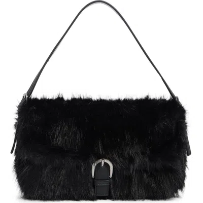 Bcbg Faux Fur Buckle Shoulder Bag In Black