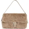 Bcbg Faux Fur Buckle Shoulder Bag In Brown