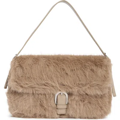 Bcbg Faux Fur Buckle Shoulder Bag In Brown