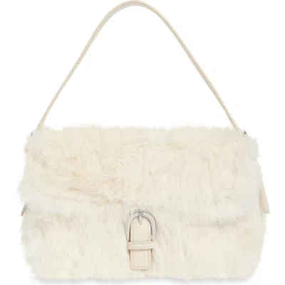 Bcbg Faux Fur Buckle Shoulder Bag In Gray