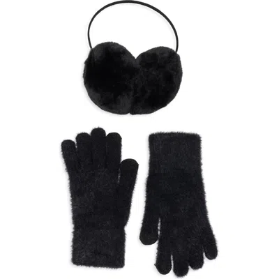 Bcbg Faux Fur Earmuff & Glove Set In Black