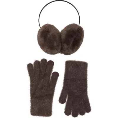 Bcbg Faux Fur Earmuff & Glove Set In Brown