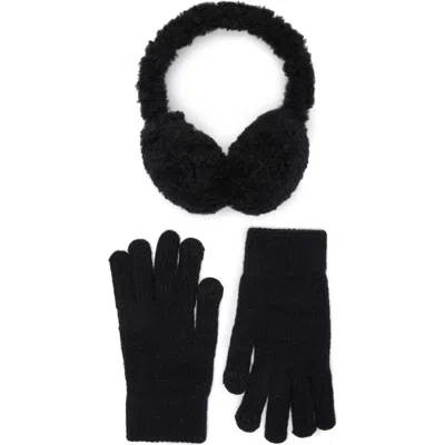 Bcbg Faux Fur Earmuffs & Knit Gloves Set In Black