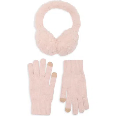 Bcbg Faux Fur Earmuffs & Knit Gloves Set In Pink