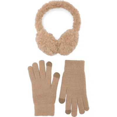 Bcbg Faux Fur Earmuffs & Knit Gloves Set In Neutral