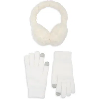 Bcbg Faux Fur Earmuffs & Knit Gloves Set In White
