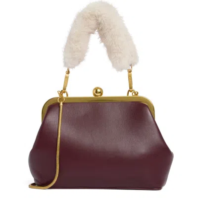 Bcbg Faux Fur Handle Faux Leather Frame Clutch In Ivory Red