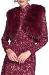 Bcbg Faux Fur Sleeveless Shrug In Burgundy