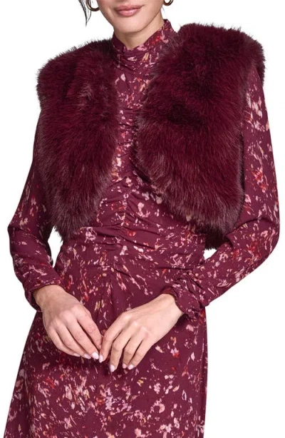 Bcbg Faux Fur Sleeveless Shrug In Red