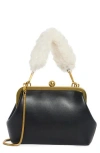 Bcbg Faux Fur Top Handle Frame Clutch In Black