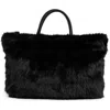 Bcbg Faux Fur Tote Bag With Pouch In Black