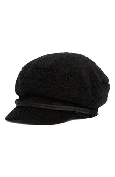 Bcbg Faux Shearling Corduroy Conductor Cap In Black