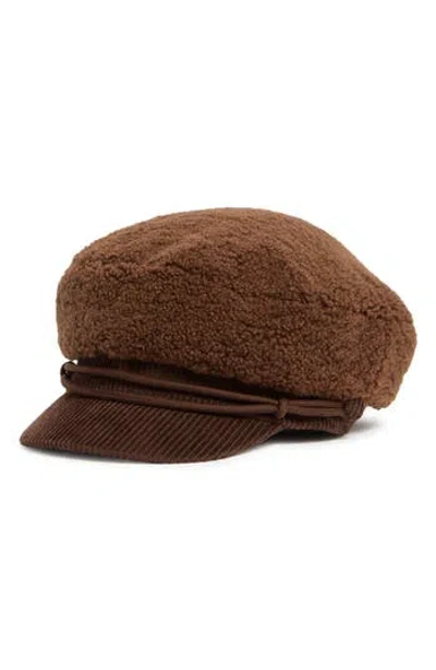 Bcbg Faux Shearling Corduroy Conductor Cap In Brown