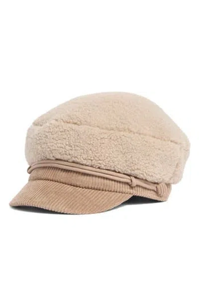 Bcbg Faux Shearling Corduroy Conductor Cap In Neutral