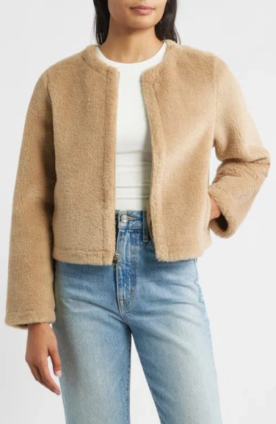 Bcbg Faux Shearling Crop Jacket In Brown