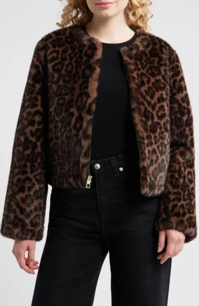 Bcbg Faux Shearling Crop Jacket In Brown