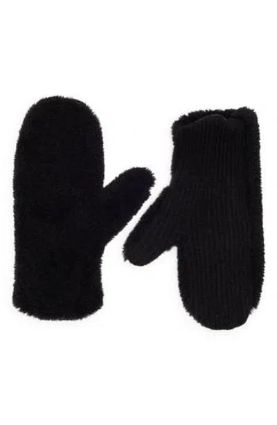 Bcbg Faux Shearling Mittens In Black