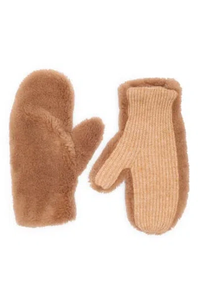 Bcbg Faux Shearling Mittens In Brown
