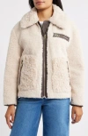 Bcbg Faux Shearling Zip Front Jacket In White