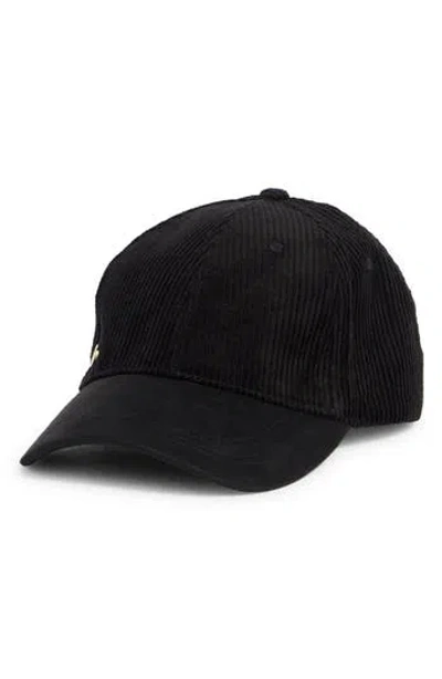 Bcbg Faux Suede & Corduroy Baseball Cap In Black