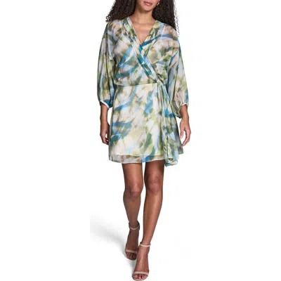 Bcbg Faux Wrap Chiffon Dress In Multi