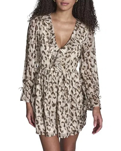 Bcbg Printed Chiffon Lurex Long Sleeve Dress In Multi