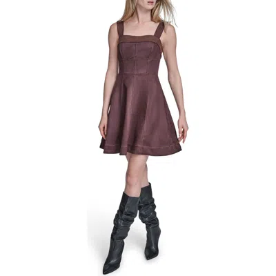 Bcbg Flippy Faux Suede A-line Dress In Brown
