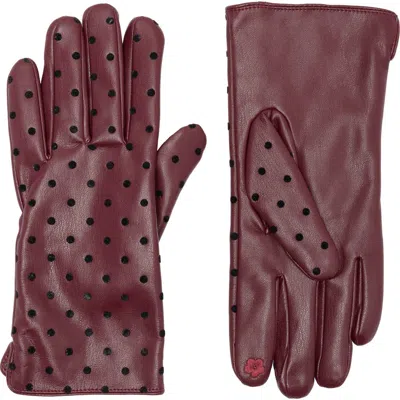 Bcbg Flock Dotted Faux Leather Gloves In Burgundy