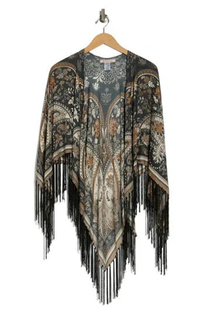 Bcbg Floral Fringe Cape In Black