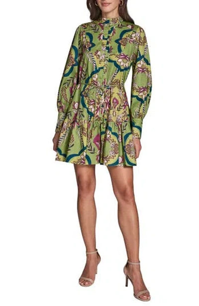 Bcbg Floral Long Sleeve Shirtdress In Green