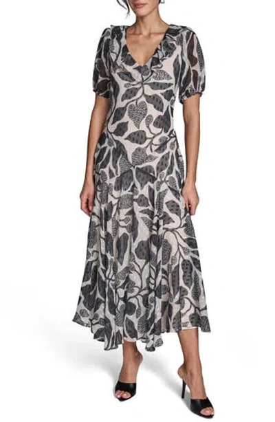 Bcbg Floral Metallic Clip Dot Maxi Dress In Black