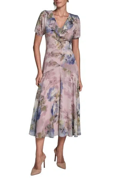 Bcbg Floral Open Back Ruffle Midi Dress In Pink