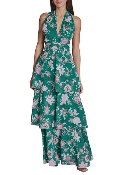 Bcbg Floral Tiered Halter Maxi Dress In Green