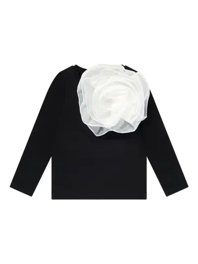 Bcbg Kids' Flower Appliqué Top In Black