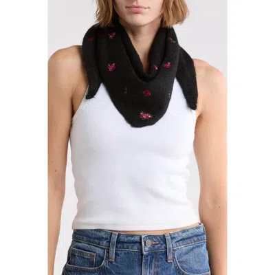 Bcbg Flower Embroidered Knit Triangle Scarf In Black