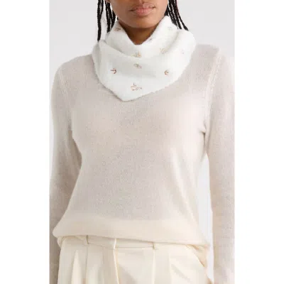 Bcbg Flower Embroidered Knit Triangle Scarf In Ivory