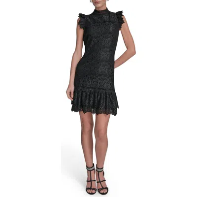 Bcbg Flutter Sleeve Lace Sheath Dress In Black