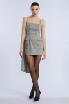 Bcbg Glen Plaid Dress With Drape In Gray