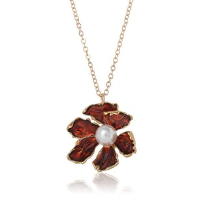 Bcbg Gold-tone Floral Pendant Necklace With Pearl Detail