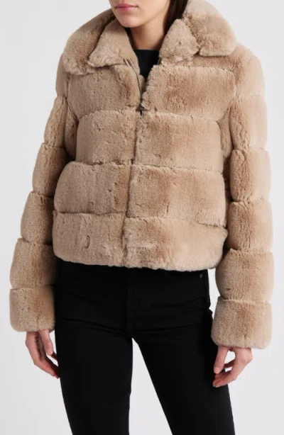 Bcbg Groove Quilted Faux Fur Coat In Brown