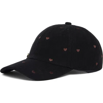 Bcbg Heart Embroidered Corduroy Baseball Cap In Black