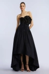 Bcbg High Low Gown With Flower In Black