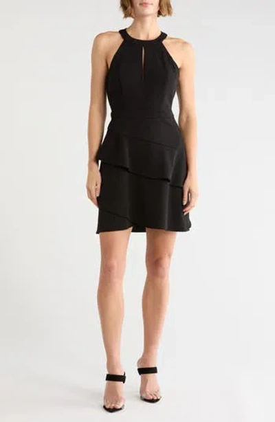 Bcbg High Neck Tiered Minidress In Black