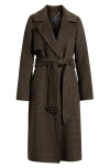 Bcbg Houndstooth Double Face Belted Coat In Brown