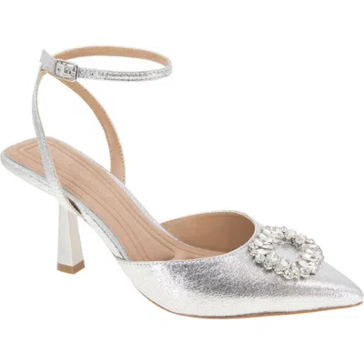 Bcbg Ipany Ankle Strap Metallic Pump In Silver