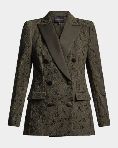 Bcbg Kaia Double-breasted Satin & Lace Blazer In Green