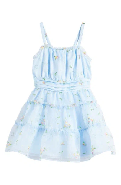 Bcbg Kids' Floral Embroidered Tiered Dress In Dusty Blue