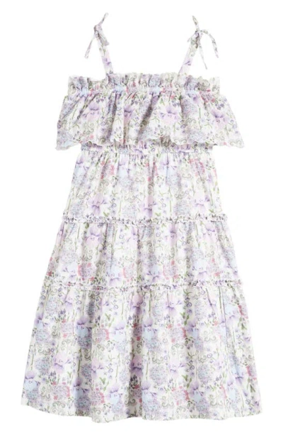 Bcbg Kids' Strap Dress In White/ Purple Multi