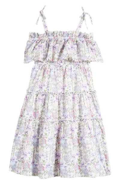 Bcbg Kids' Strap Dress In White/purple Multi