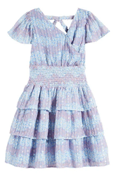 Bcbg Kids' Tiered Dress In Blue Multi